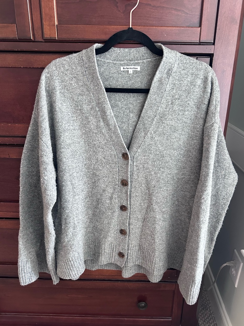 Reformation Oversized Wool V-Neck Cardigan in grey size S